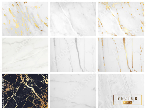 Luxury black and white Marble white gold texture background collection.
