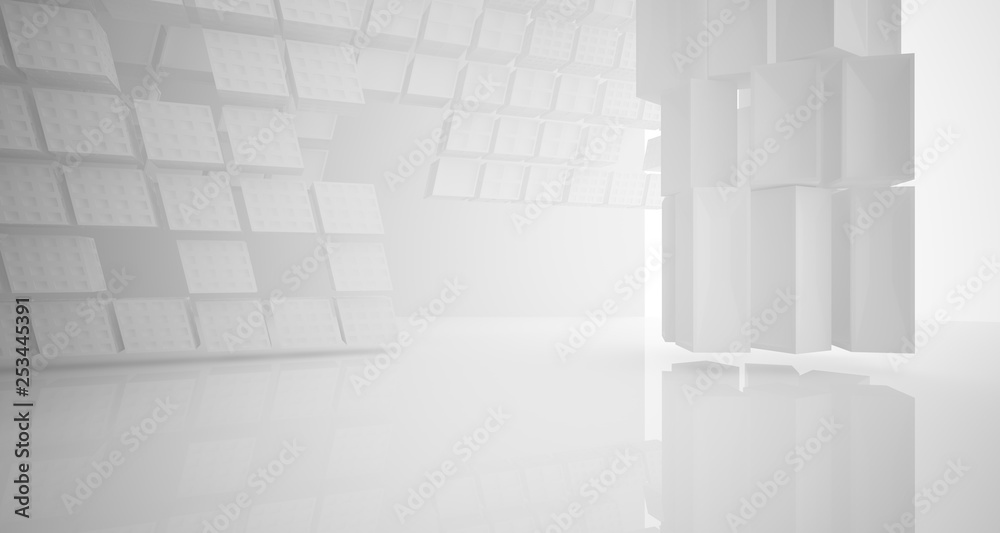 Fototapeta premium Abstract white parametric interior with window. 3D illustration and rendering.