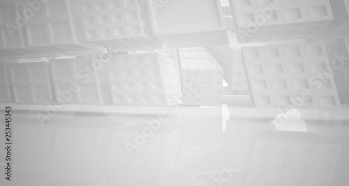 Abstract white parametric interior with window. 3D illustration and rendering.