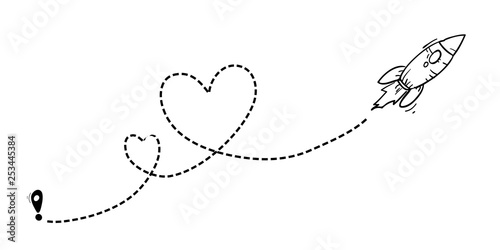 Love airplane route illustration vector in hand drawn doodle style