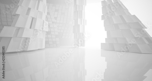 Abstract white parametric interior with window. 3D illustration and rendering.