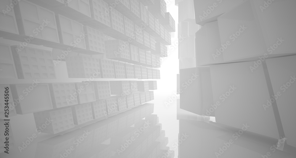 Obraz premium Abstract white parametric interior with window. 3D illustration and rendering.