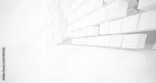 Abstract white parametric interior with window. 3D illustration and rendering.