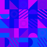 Seamless pattern, geometry shapes in cool blue and purple tones