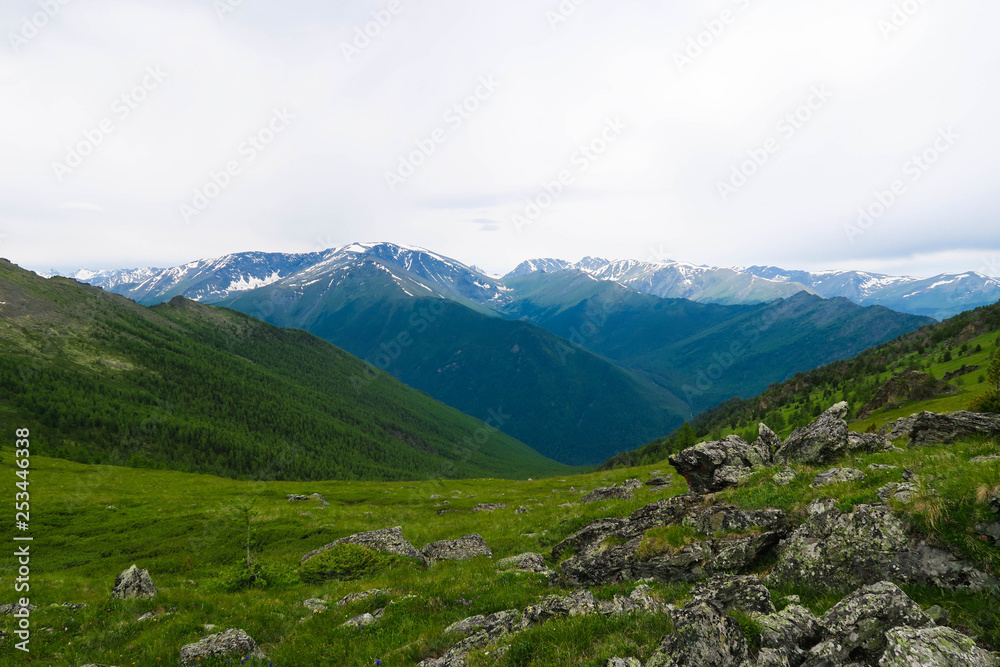 Mountain ridge scenic view. Altai Mountains, Russia