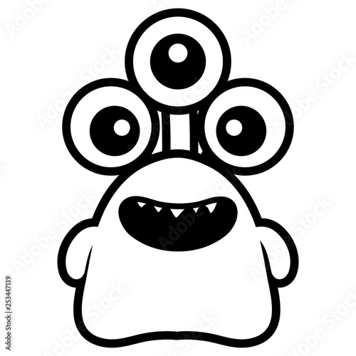 crazy monster with three eyes comic character