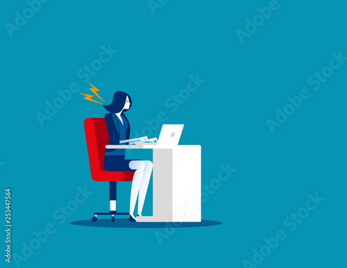 Businesswoman suffer from stiff neck. Concept business vector. Problem, Health, Fatigue.