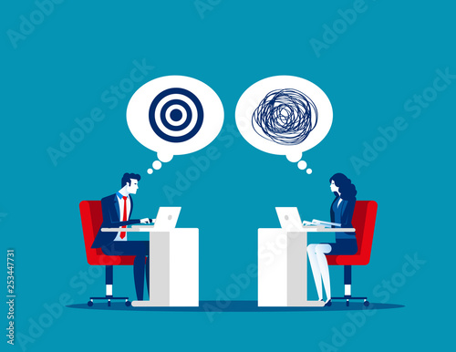 Business and the goal of each person. Concept business vector, Target, Working, confusion.