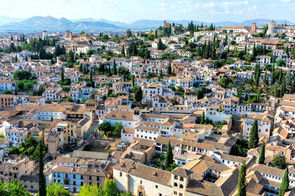 Aerial view of of Granada from Alhambra Palace