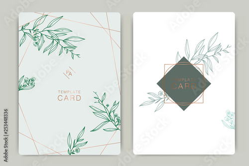 Wedding Invitation, floral invite thank you, rsvp modern card Design in leaf greenery branches decorative Vector elegant rustic template