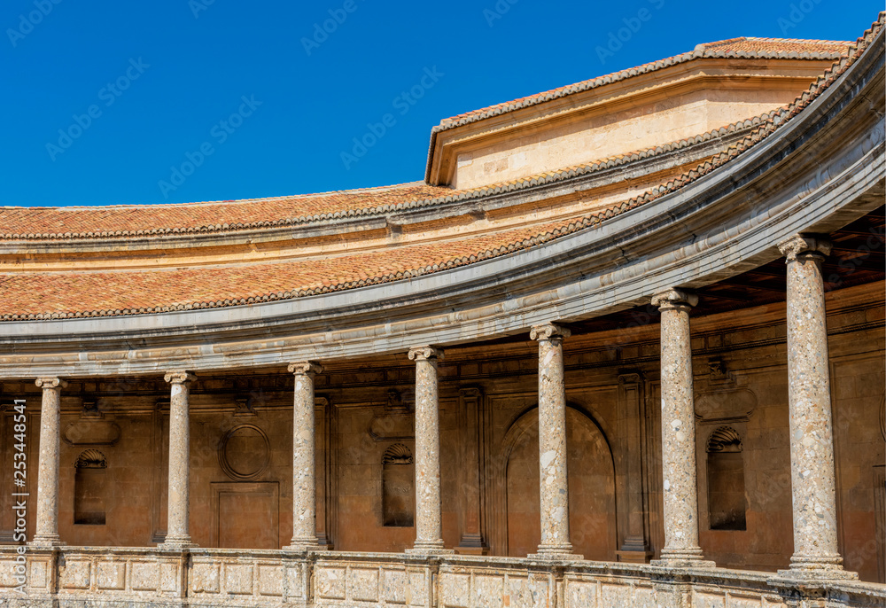 The circular patio of the Palace of Charles V inside the Nasrid fortification of the Alhambra Palace in Granada