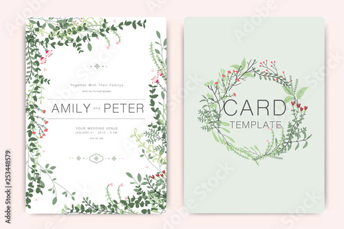 Wedding Invitation, floral invite thank you, rsvp modern card Design in summer leaf greenery  branches decorative Vector elegant rustic template