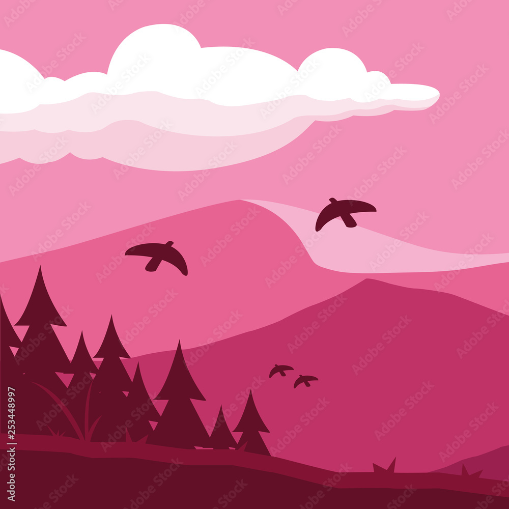 Fototapeta premium forest landscape scene icon