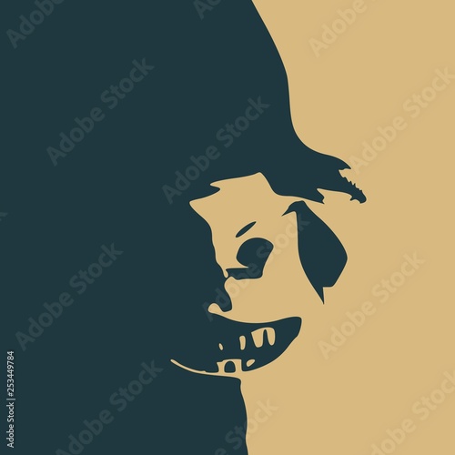 Demonic ugly face. Devil scream character. Demon or monster screaming with in an open mouth as a front view horror face.