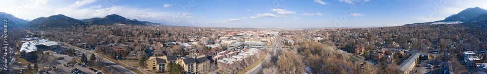 Boulder Colorado 360 Aerial Panoramic Landscape University River and Downtown Sunny Winter Day
