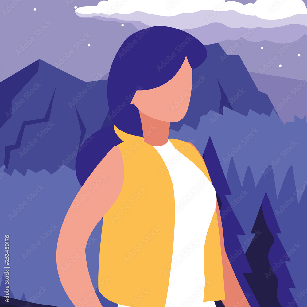 young woman in forest landscape scene young woman in forest landscape scene