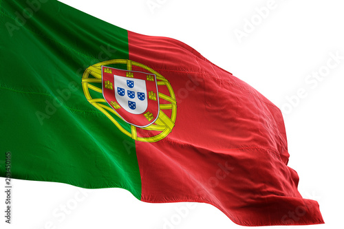 Portugal flag waving isolated white background 3D illustration