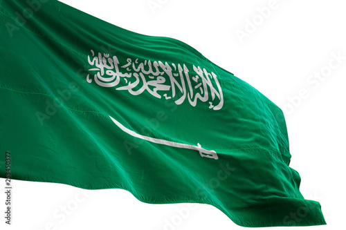Photography Saudi Arabia flag waving isolated white background 3D illustration