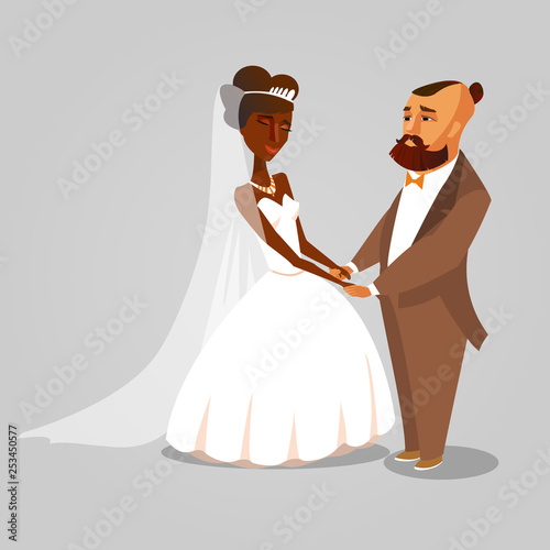 Bride and Groom, Newlyweds Cartoon Illustration