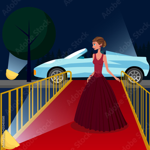 Young Woman at VIP Event Cartoon Illustration