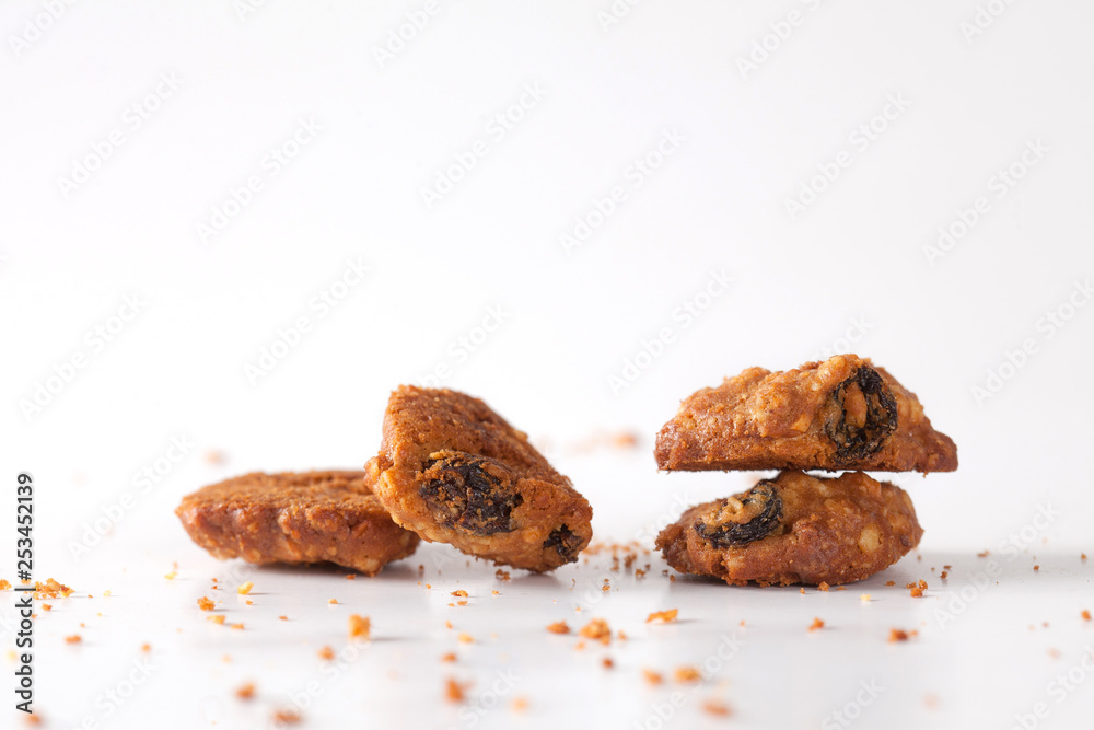 close up cookie isolated on white background in the studio. close up cookie isolated on white background in the studio.