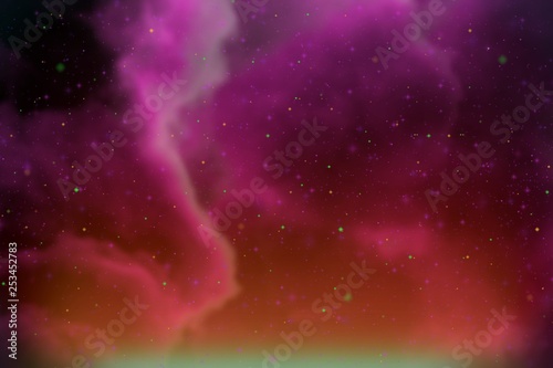 Fototapeta Naklejka Na Ścianę i Meble -  Abstract dynamic fantasy pink space and stars colorful background with sparks and clouds
