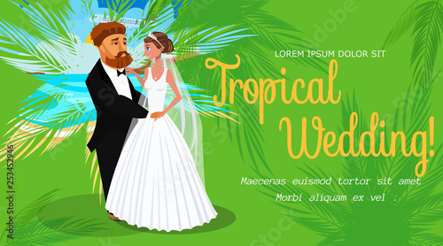 Tropical Wedding Invitation Layout with Text Space