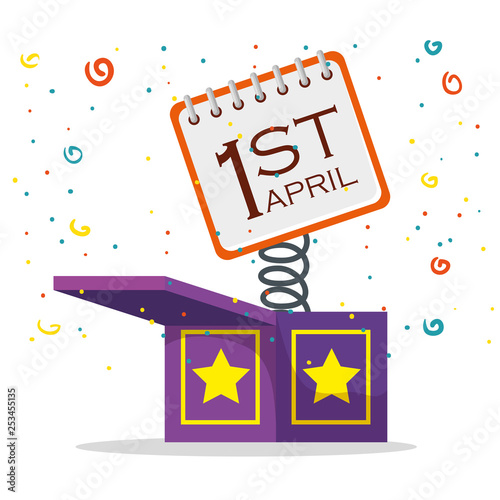 funny box with calendar to fools day celebration