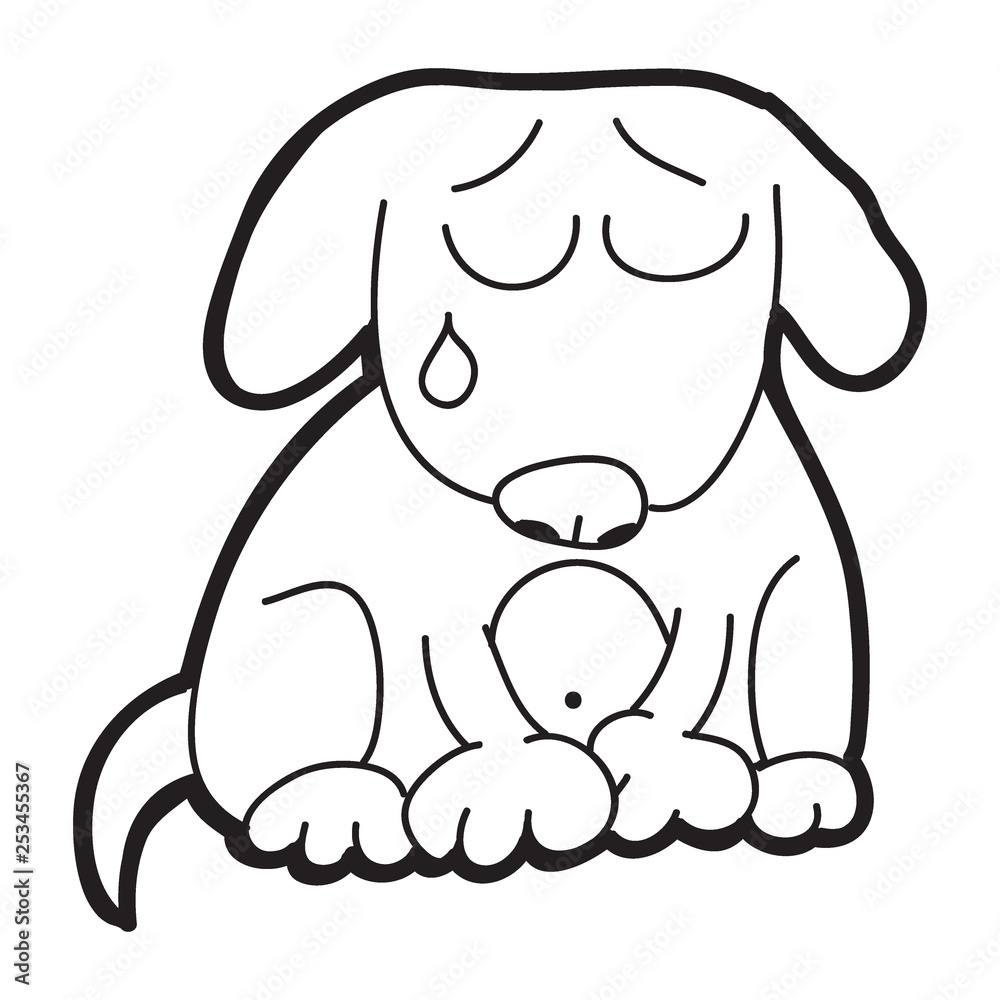 Cartoon doodle illustration of cute sad dog or puppy for coloring book