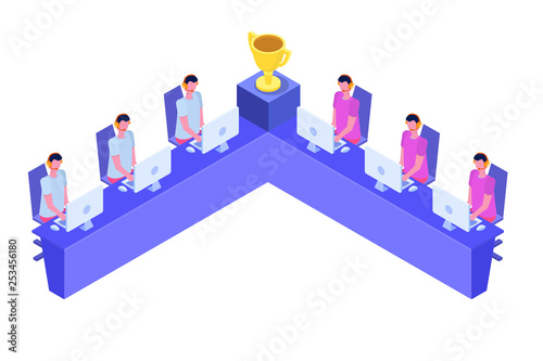 Competition E-sport or cybersport  computer gaming  isometric concept. Vector illustration