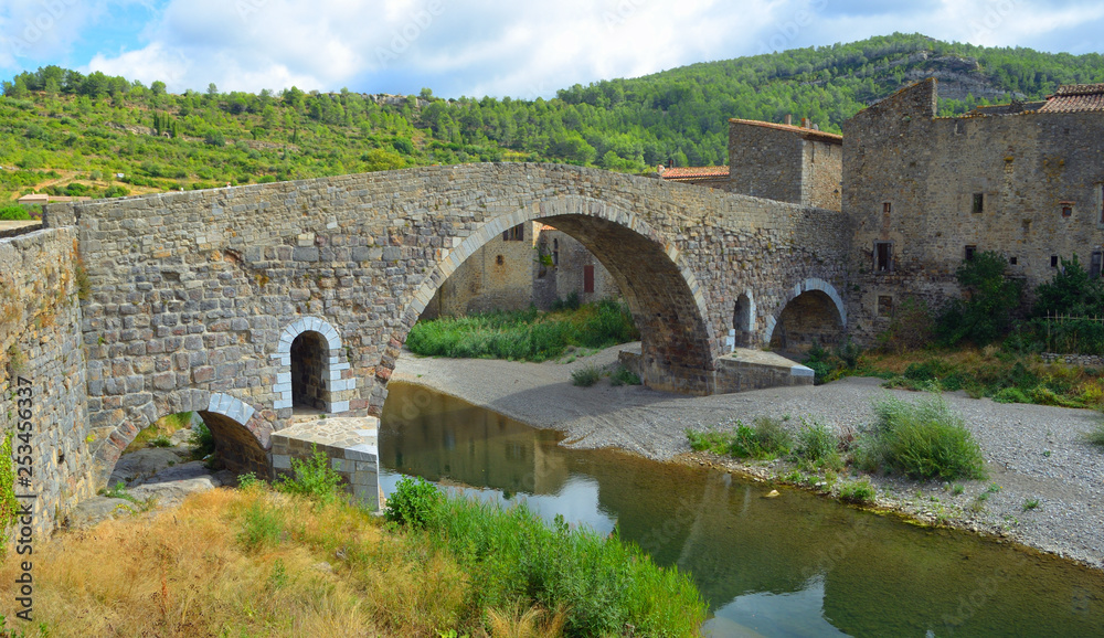 Historic medieval bridge at Lagrasse Languedoc France