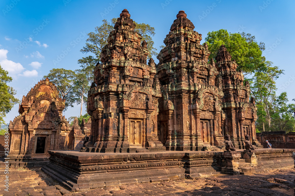 Sanctuaries and north library of Banteay Srei Temple, Cambodia