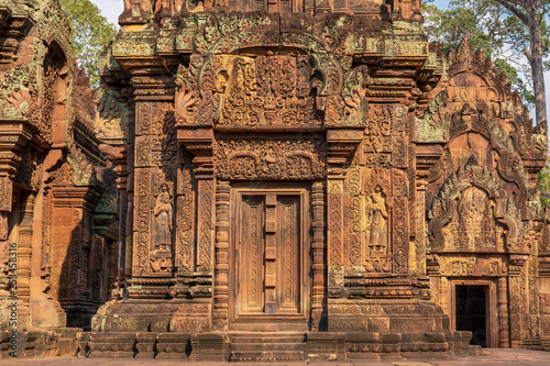 Decorative door to sanctuary of Banteay Srei Temple, Cambodia