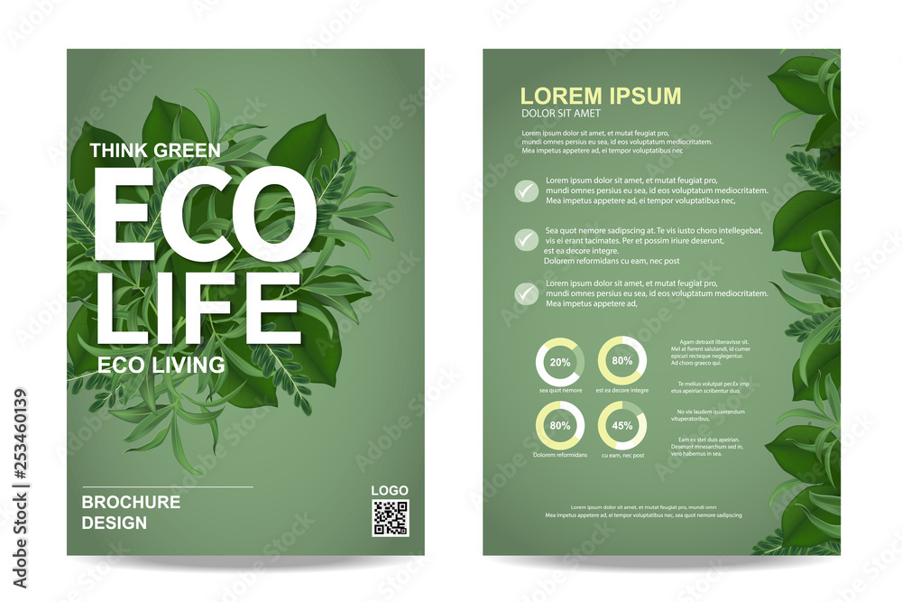 ecology brochure flyer design layout template in A4 size, eco life and green concept, Vector
