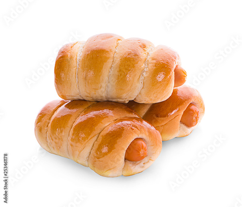 Sausage in dough .Isolated on white background