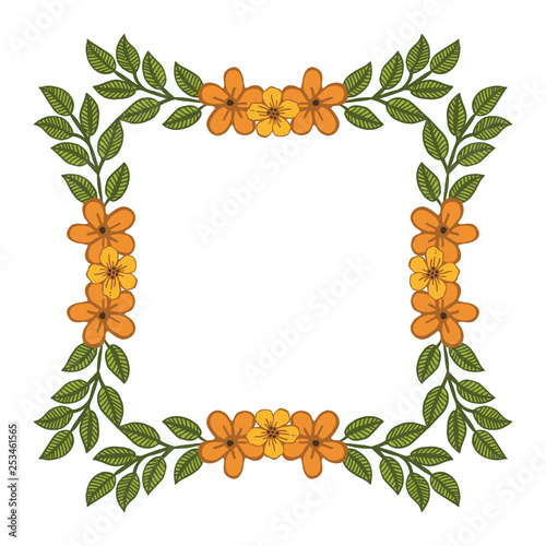 Vector illustration template card with orange flower frames blooms hand drawn