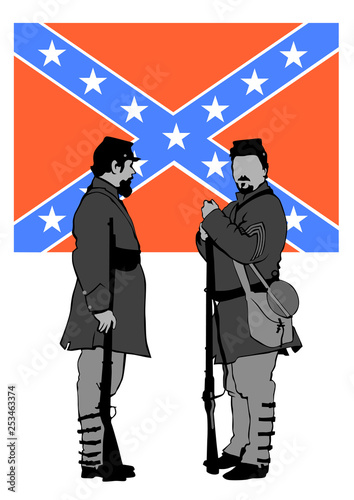 American soldiers in uniform of civil war times on white background