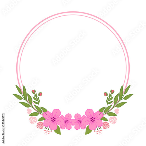 Vector illustration greeting card template or invitation card with pink flower frames bloom hand drawn