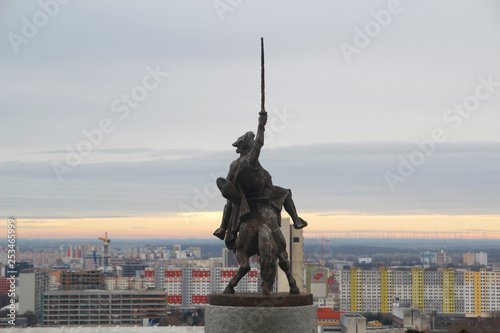 Equestrian statue of King Svatopluk I and Bratislava panorama photo