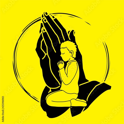 Little boy prayer, Praise to the Lord , Double exposure graphic vector