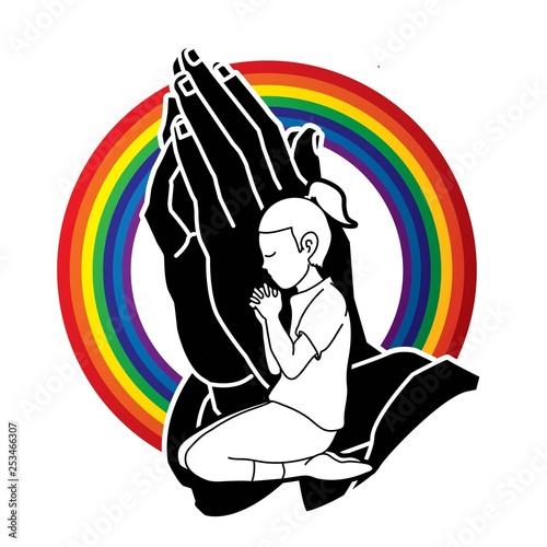 Little girl prayer, Praise to the Lord , Double exposure graphic vector