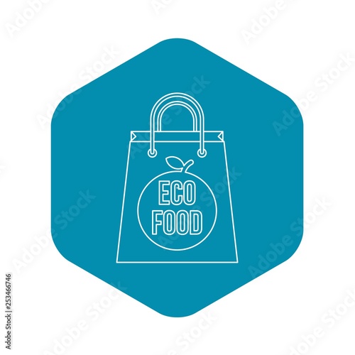 Paper bag with the inscription Eco food icon. Outline illustration of paper bag vector icon for web