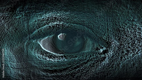 macro shot of an eye of a African ethnic boy, digital effect representing virtual reality, ideal footage for themes such as augmented reality, virtual reality and digital communication