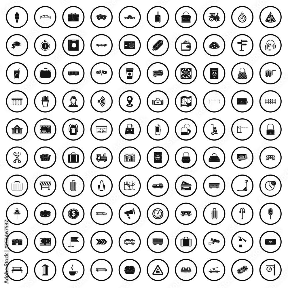 100 railway icons set in simple style for any design vector illustration