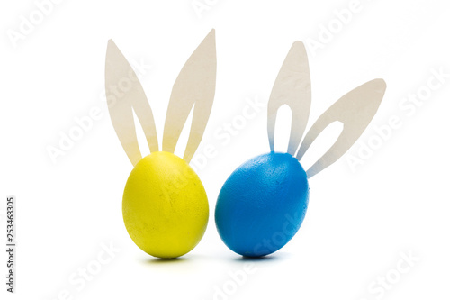 easter eggs with bunny ears isolated
