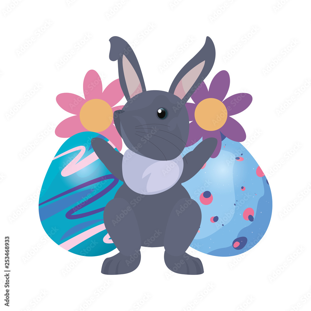 Obraz premium cute bunny and eggs painting easter