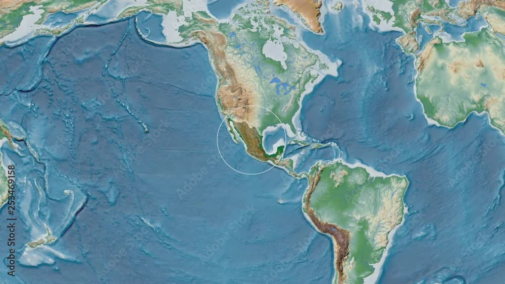 Mexico area presented against the global physical map in the Kavrayskiy VII projection with animated oblique transformation Mexico area presented against the global physical map in the Kavrayskiy VII projection with animated oblique transformation