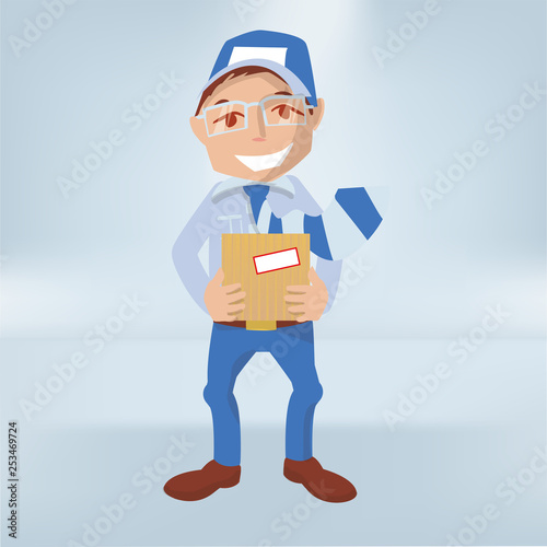 Männchen mit einem Paket in den Händen als Kurier