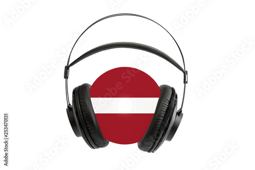 Photo of a headset with a CD with the flag of Latvia