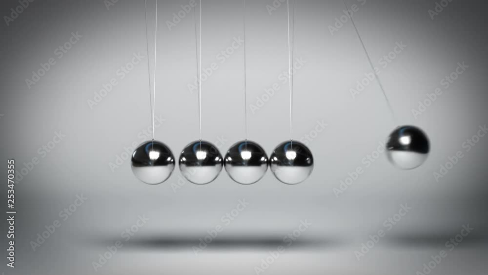Looped animation of Newton's balls bouncing against gray background